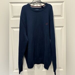 Chaps Sweater Mens XXL Crew Neck Long Sleeve Navy Blue Cotton Tight Knit‎ Logo